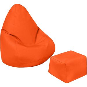 Zitzak voor kinderen, gamerstoel, waterbestendige meubels, voor binnen en buiten, woonkamer, Bean Bag zitting, ergonomisch design voor lichaamsondersteuning (oranje, zitzak + voetenbank)
