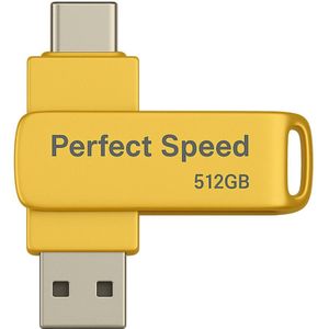 Usb stick 512GB - Perfect Speed - Usb Stick Goud - Dual Port - USB 3.2 - USB C - Hoge snelheid - 3 jaar garantie