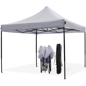 LifeGoods Partytent - Opvouwbaar - 3x3 m - Easy Up - Paviljoen - Waterdicht - Draagtas met Wieltjes - Donkergrijs