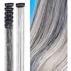 2 x clip-in ZWARTE Hair Tinsels - Glitter Extensions - Glitterhaar - Glitter Haar Extensions - clip extensions zwart