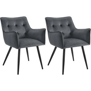 Rootz fluwelen eetkamerstoel set van 2 - comfortabele stoelen - stijlvolle zitting - pluche fluweel, ergonomisch ontwerp, stevig metalen frame - 57 cm x 80 cm x 57 cm