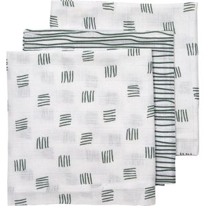 Meyco Baby Block Stripe hydrofiele doeken - 3-pack - forest green - 70x70cm