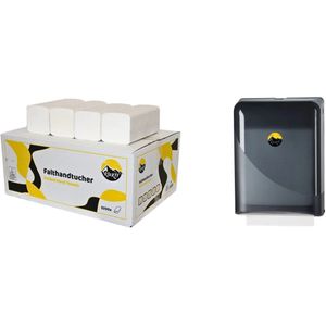 KURTT Papieren handdoekjes 2-laags 3200 vellen + Vouwhanddoek dispenser | Interfold, Z-Fold (tissue), 24 x 21 cm cellulose wit, Z vouw papieren handdoekjes 2 laags, handdoekjes papier