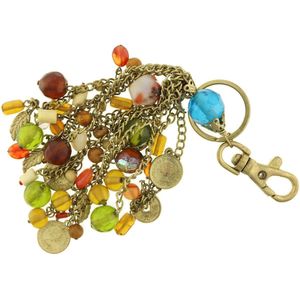 Behave® Vintage tassen hanger - sleutelhanger - oud goud-kleur - kraaltjes en hangertjes 14 cm
