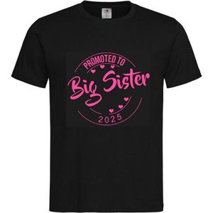 Shirt Aankondiging zwangerschap Promoted to Big Sister 2025 | korte mouw | Zwart/roze | maat 98/104 zwangerschap aankondiging bekendmaking Baby big sis sister Grote Zus