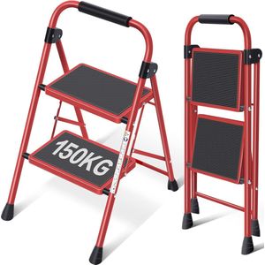 2-trapladder Vouwladder - Lichtgewicht Draagbare Huishoudtrap met Antislip Treden
