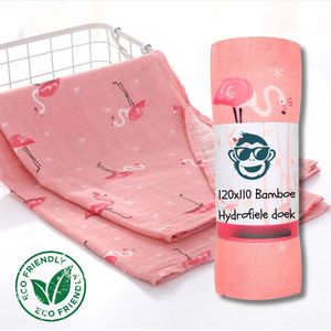 Duopack 2x BoefieBoef Roze Flamingo Grote XL Hydrofiele Doek Baby - Duurzaam Eco Bamboe | Swaddle, Inbakerdoek, Hydrofiele Luier & Babydeken