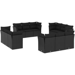 vidaXL Loungeset 12-delig - Poly Rattan - Zwart Loungeset - Tuinmeubels - Lounge Set - Outdoor Furniture - Pe Rattan