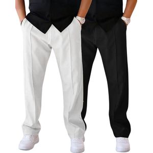 Livano Pantalon Heren - Chino - Golfbroek - Nette Broek - Elastische Tailleband - Volwassenen - 2 Stuks - Zwart/Wit - S