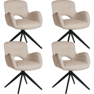 Parexio® - Olena Eetkamerstoelen - Set van 4 - Taupe - Linnen Stof - Luxe Gestoffeerde Zitting - Industrieel Design - Metalen Poten