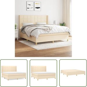 The Living Store Boxspring met matras stof crèmekleurig 180x200 cm - Boxspringbed - Boxspring - Creme Kleurig Bed - Tweepersoonsbed - Pocketveer Matras