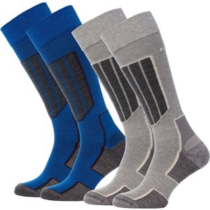 NOMAD® Junior Skisokken 2-Pack | 27-30 | Grijs & Blauw | Skisokken kinderen | Merinowol mix