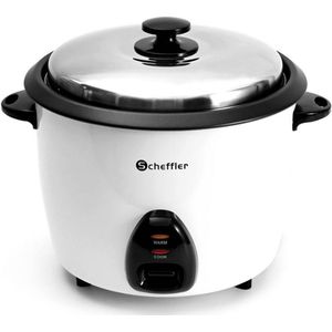 Scheffler Rijstkoker 1.5L – Kleine Multicooker met Warmhoudfunctie – Antiaanbaklaag – Inclusief Rijstlepel & Maatbeker – RVS Deksel – 500W