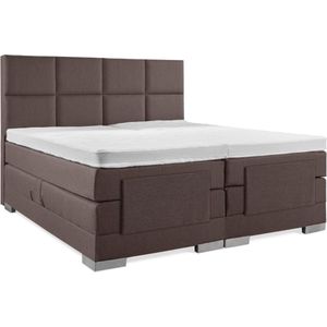 Soft bedden Elektrische Boxspring - 140x220 - Incl. 8 vlaks hoofdbord - Notenbruin met plint