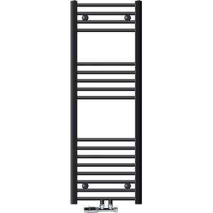 Badkamerradiator middenaansluiting 400x1200 mm antraciet recht met wandaansluitset LuxeBath