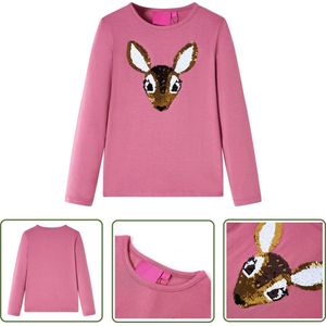 vidaXL Langmouwig Hemd - Kinderhemd - Kindershirt met lange mouwen 92 frambozenkleurig - Meisjeshemd - Roze Kleding - Hertenshirt
