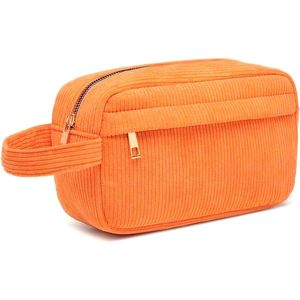 Corduroy Make-up Tas - Oranje | 23 x 12,5 x 9 cm | Toilettas / Etui | Katoen/ Polyester | Fashion Favorite