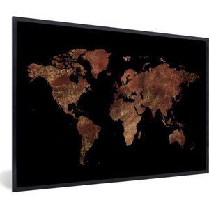 Fotolijst incl. Poster - Wereldkaart - Rood - Goud - 120x80 cm - Posterlijst