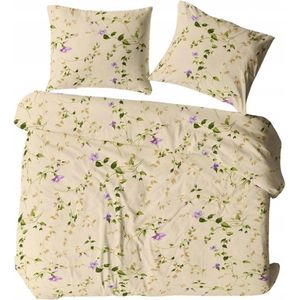 Flanellen Dekbedovertrek 160x200cm Geel Groen Bloemenprint Katoen