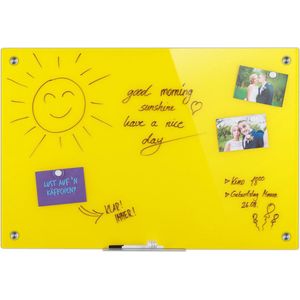 Relaxdays glassboard 60x90 - magnetisch prikbord - magneetbord - memobord - notitiebord - geel