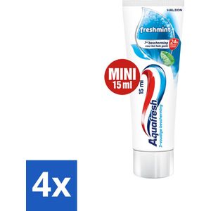 4 x Aquafresh Freshmint 3in1 Mini 15 ml - Tandpasta - Aquafresh - Freshmint - Fluoride - Tandplak