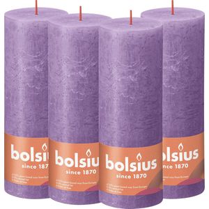 Bolsius - Rustieke Kaars - 4 Stuks - Paars - Violet - 19cm
