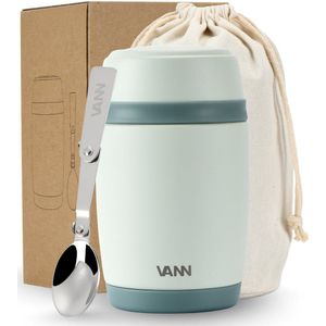 Milu Mueslibeker to go, 400 ml, geïsoleerde roestvrijstalen yoghurtbeker voor muesli, lekvrije beker met lepel voor yoghurt/pap (Houtlook