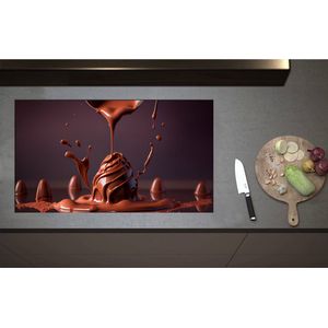 Inductieplaat Beschermer - Chocolade Eieren met Vloeibare Chocolade Erover heen - 90x52 cm - 2 mm Dik - Inductie Beschermer - Bescherming Inductiekookplaat - Kookplaat Beschermer van Zwart Vinyl
