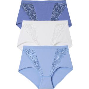 Damart - Set van 3 maxislips van katoenmix in gemengde kleuren - Dames - Blauw - 54/56