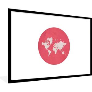 Fotolijst incl. Poster - Wereldkaart - Roze - Cirkel - 90x60 cm - Posterlijst