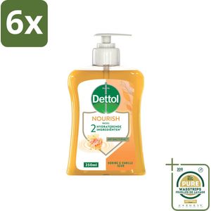 Dettol - Handzeep - Nourish - Honing & Vanille - 250 ml - Voordeelverpakking - 6 stuks - Handzeep met vanille - Verzorgende handzeep