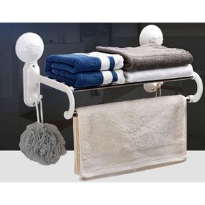 Decopatent® Handdoekenrek hangend Legplank - Hang stang en 2 Ophang Haken - Zonder boren - Muur - Wand - Handdoekrek Badkamer