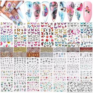 70 vellen nagelstickers, watertransfer, doe-het-zelf nagelstickers, vlinder, bloemen, letters, kleurrijke transfer watermerk Nail Art-stickers voor nagels, teennagels, ontwerp, nageltips, decor, manicure