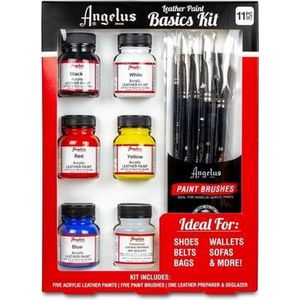 Angelus Basis Set voor leer verven | Cadeauverpakking | Leerverf + Penselen | 5 kleuren |