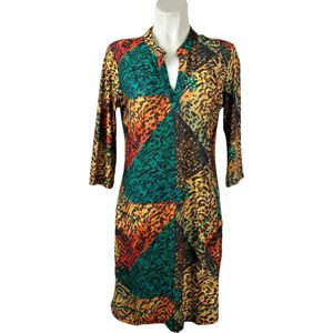 Angelle Milan - Geel/Groene jurk voor Dames - Travelstof - Ademend - Kreukherstellend - Duurzaam - in 5 maten!