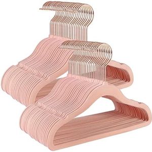 kinderkledinghangers, set van 50, met haken in roségoud, antislip en ruimtebesparend, voor garderobe, voor kinderkleding, babykleding, rok en broek voor kinderen, fluweel, lichtroze CRF027P01