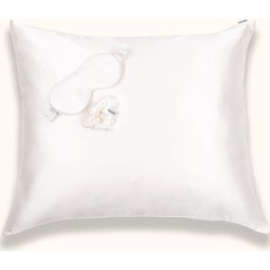 Mari Meia® 3 Delige Zijden Set – Kussensloop Zijden – Slaapmasker Zijden – Scrunchie Zijden – 100% Moerbeizijde – Luxe Cadeauverpakking - Wit