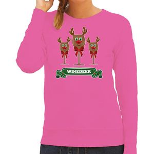 Bellatio Decorations Foute Kersttrui/sweater dames - winedeer - roze - wijn - rendier - Rudolf M
