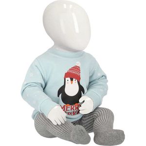 Baby - Kersttrui lichtblauw - Pinguin - maat 56/62