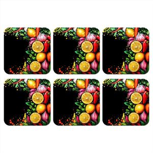 Onderzetters voor glazen - Citroenen - Peper - Kruiden - Graffiti - Verf - Abstract - 10x10 cm - Glasonderzetters - 6 stuks