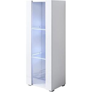 Vitrinekast met led verlichting - Vitrinekasten woonkamer - Verzamelkast - Vitrinekast staand - Wit - 29D x 40W x 128Hcm