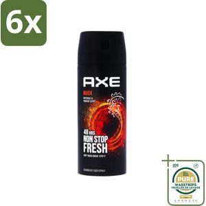 Axe - Deodorant Bodyspray - 48hrs Non Stop Fresh - Musk - Patchouli & Fougere - 150 ml - Voordeelverpakking - 6 stuks - Deodorant spray - Deodorant 150 ml