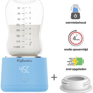 MyBambini's Bottle Warmer Pro™ - Draagbare Baby Flessenwarmer voor Onderweg - Blauw - Geschikt voor Smalle Hals Flessen van Dr. Brown's, Difrax, Medela & Nanobebe