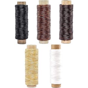 Lederen naaigaren waxdraad plat gewaxt 5 stuks - 30 m lang, voor leer handwerk, naaien, boekbinden, doe-het-zelf