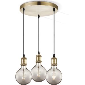 Home Sweet Home hanglamp brons vintage rond - hanglamp inclusief 3 LED filament lamp G95 - dimbaar - pendel lengte 100 cm - inclusief E27 LED lamp - rook