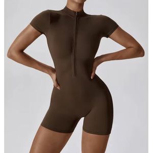 Nova Zip Jumpsuit - Maat S - Bruin - Brown - Seamless Jumpsuit Dames - Sportoutfit - Sportset