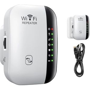 WiFi-extender, WiFi-booster, dekking tot 3000 vierkante voet, internetversterker met ethernetpoort, installatie met één tik, toegangspunt, WiFi-extenders signaalversterker voor thuis（Wit + 1 aansluitkabel）