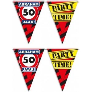 Set van 2x stuks Abraham 50 jaar vlaggenlijnen waarschuwingsborden - 10 meter p/st - Feestartikelen/versiering