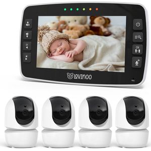 Lovinoo Babyfoon - Babyfoon met 4 Camera's – Baby Monitor - Hondencamera - Huisdiercamera - Op Afstand Bestuurbaar - Temperatuursensor - Uitbreidbaar Tot 4 Camera's - Terugspreekfunctie - Video & Audio – Baby Camera - 4.3 Inch Scherm