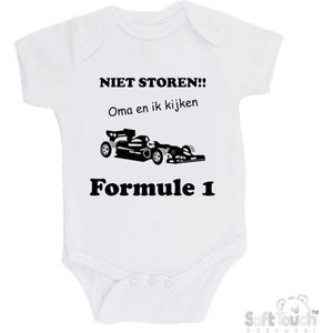100% katoenen Romper "Niet storen!! Oma en ik kijken Formule 1" Unisex Katoen Wit/zwart Maat 62/68